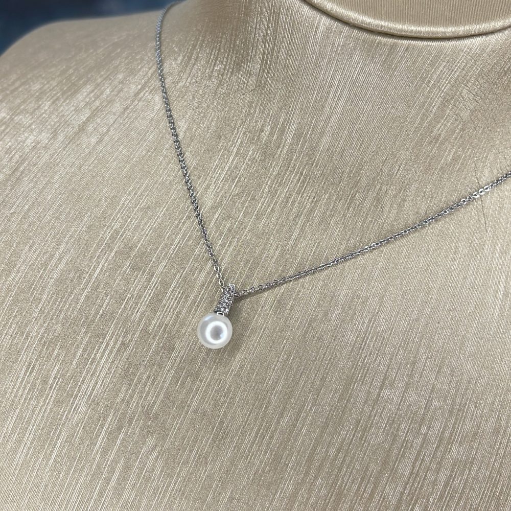 “Slim” κολιέ ατσάλι με μαργαριταράκια & μικρά ζιργκόν! - Image 4