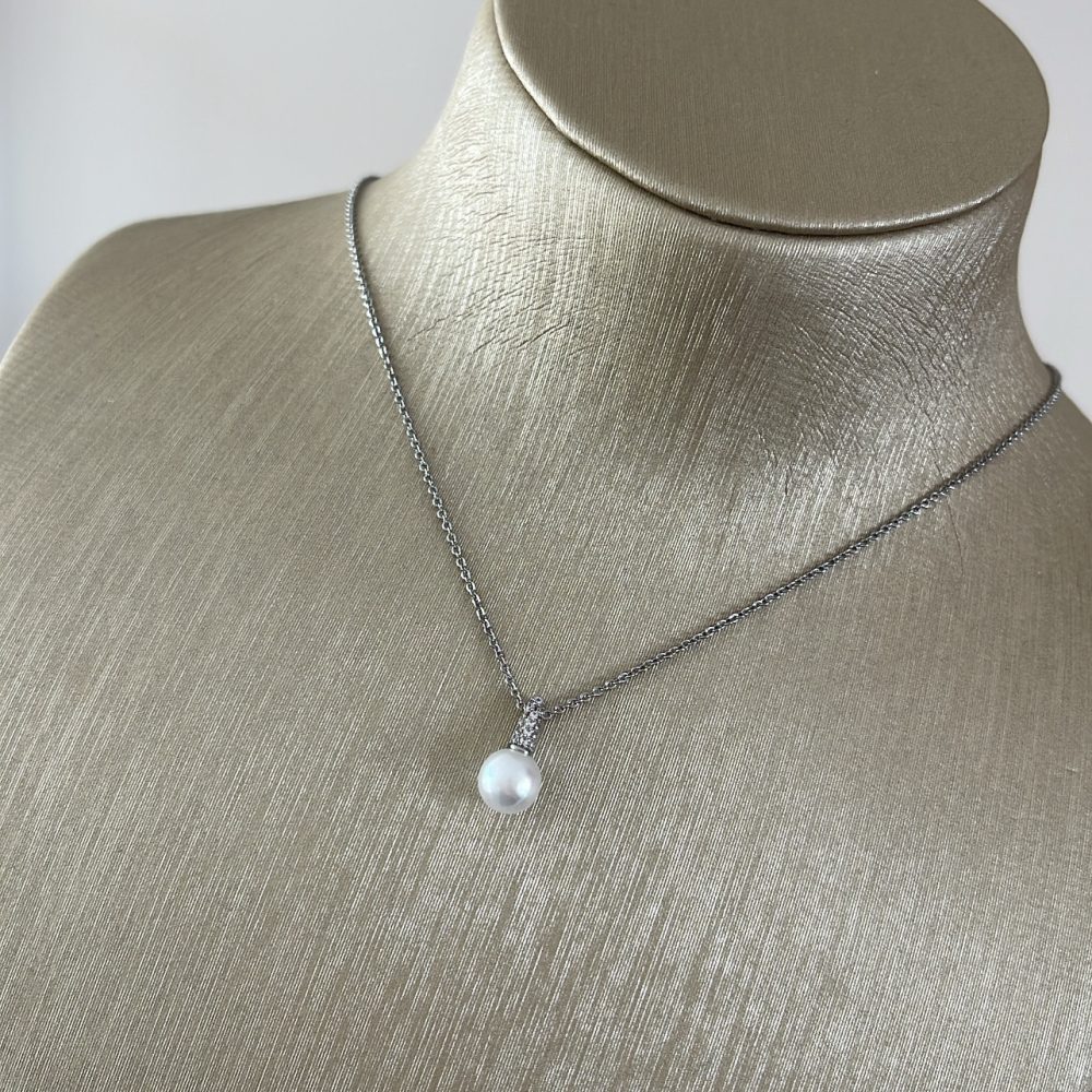 “Slim” κολιέ ατσάλι με μαργαριταράκια & μικρά ζιργκόν! - Image 3