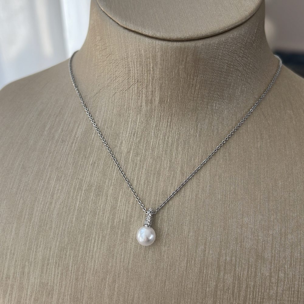 “Slim” κολιέ ατσάλι με μαργαριταράκια & μικρά ζιργκόν! - Image 2