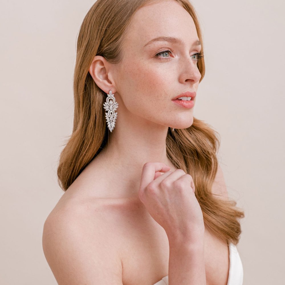 “Lotus” μακριά εντυπωσιακά σκουλαρίκια , με ζιργκόν κρύσταλλα! - Image 1