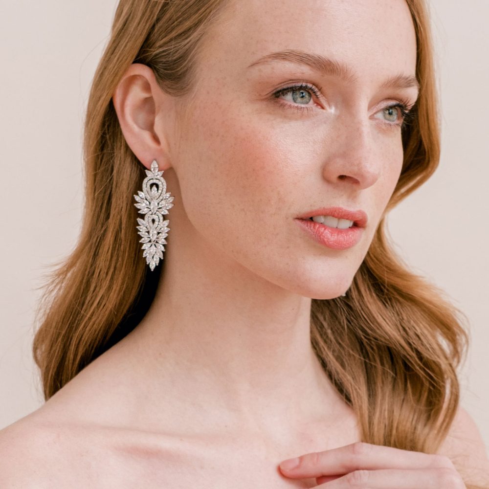 “Lotus” μακριά εντυπωσιακά σκουλαρίκια , με ζιργκόν κρύσταλλα! - Image 4