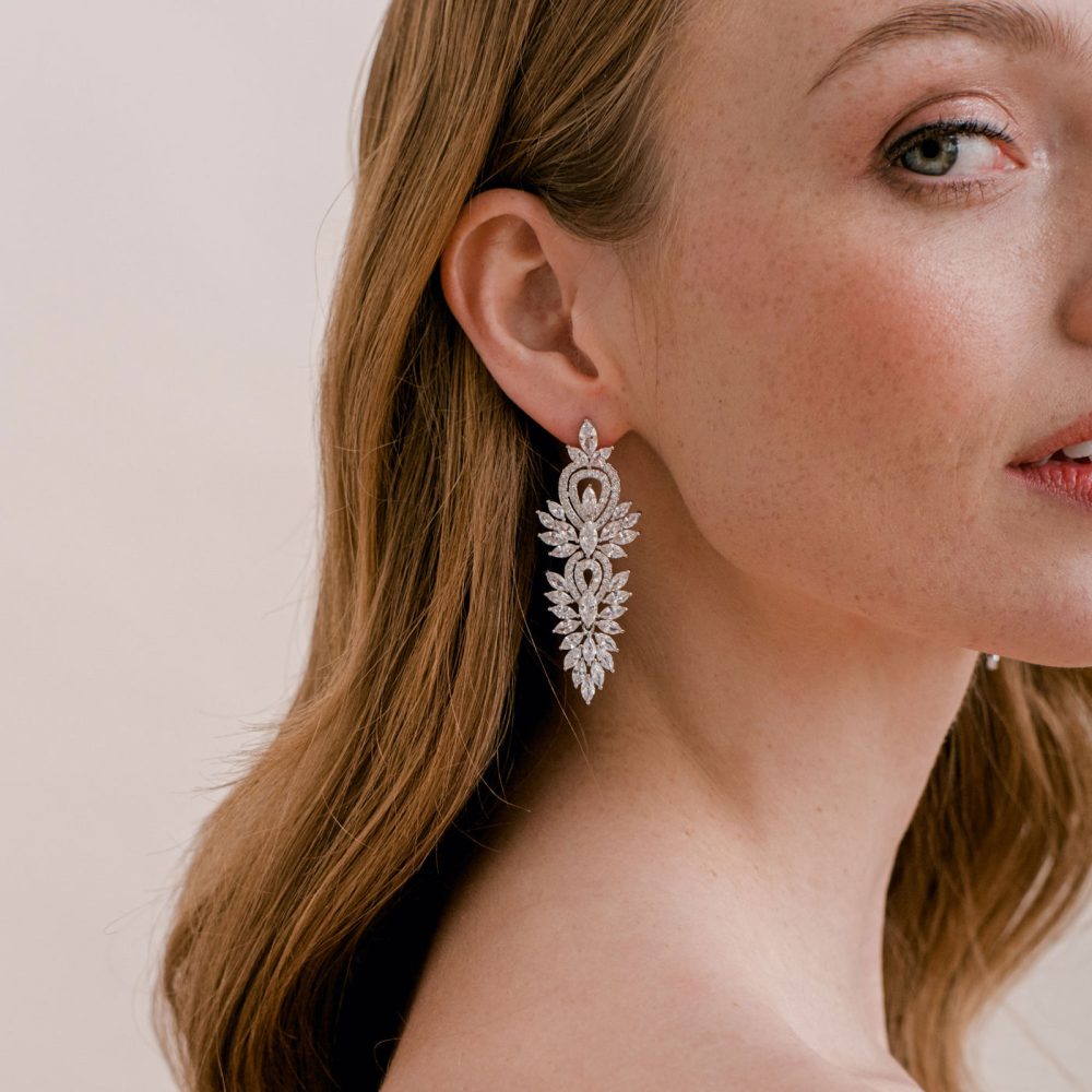 “Lotus” μακριά εντυπωσιακά σκουλαρίκια , με ζιργκόν κρύσταλλα! - Image 2