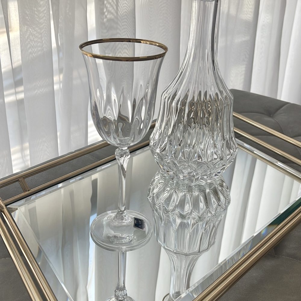 Εντυπωσιακό σετ κρασιού 3τμχ. Ασύμμετρος δίσκος με καμπύλες και κρυσταλλα κορυφαίας ποιότητας!