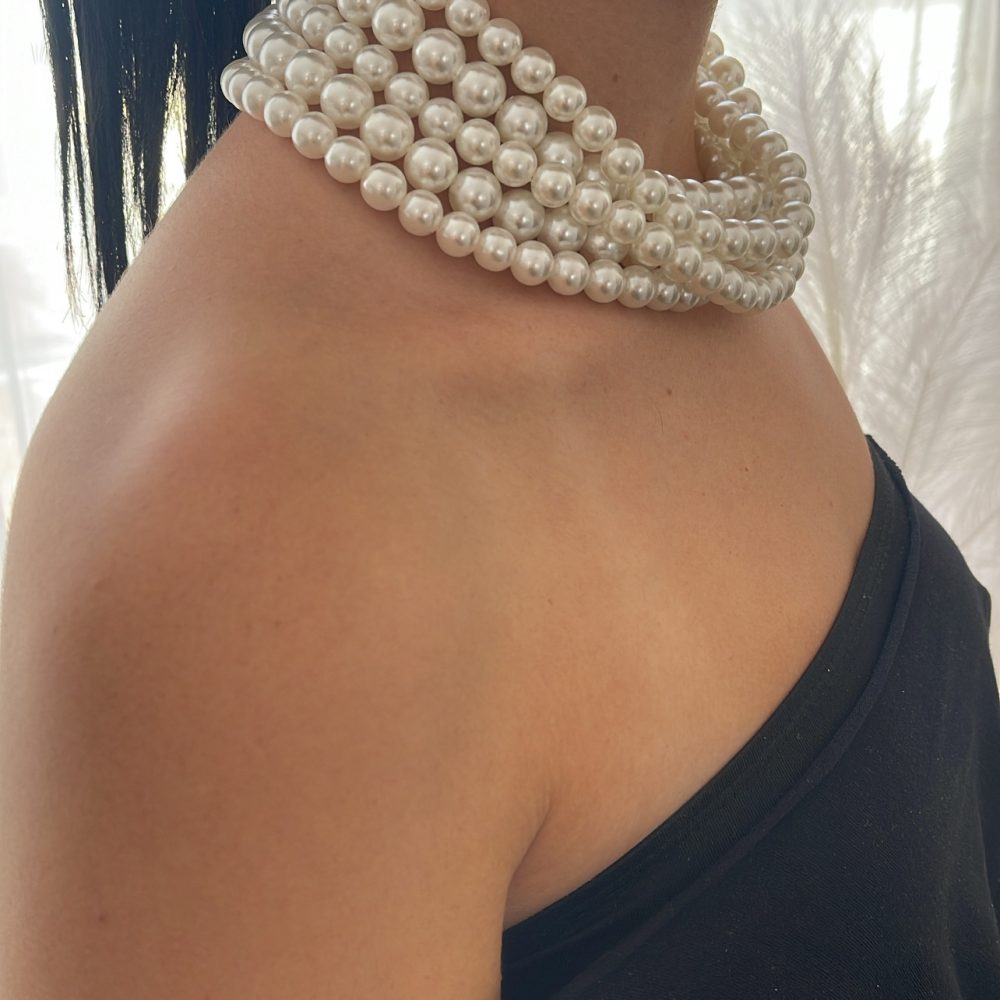 “Pearl Chocker” faux bijou κολιέ με πέντε σειρές από πέρλες! - Image 5