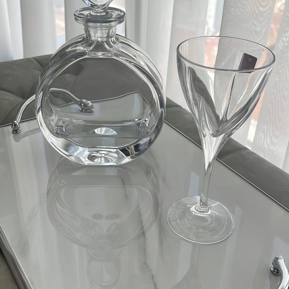 Μοντέρνο σετ κρασιού 3τμχ.! Δίσκος όψη μαρμάρου και κρύσταλλα κορυφαίας ποιότητας! - Image 4