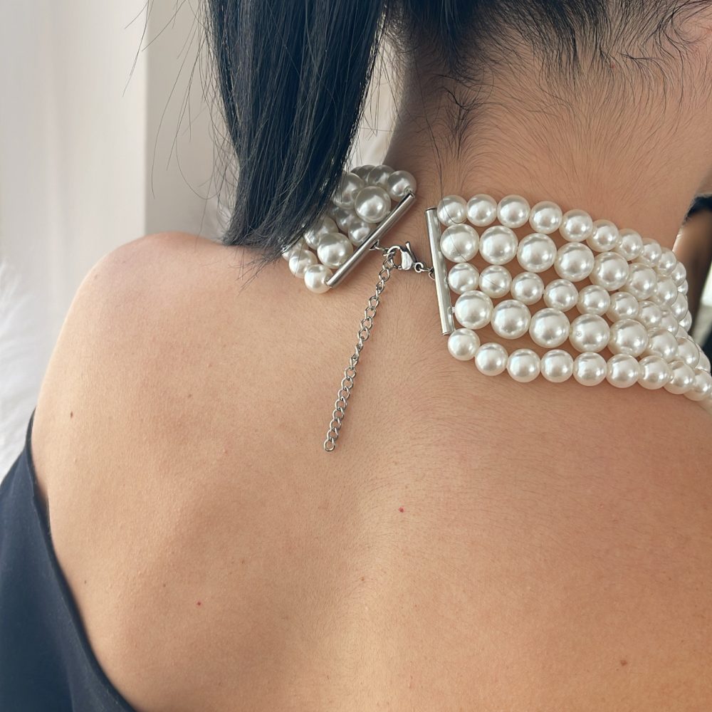“Pearl Chocker” faux bijou κολιέ με πέντε σειρές από πέρλες! - Image 2