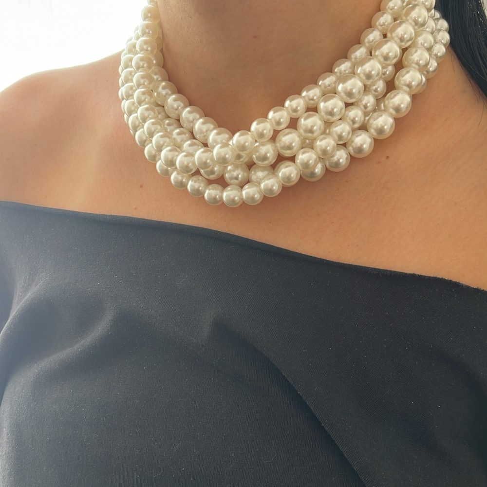 “Pearl Chocker” faux bijou κολιέ με πέντε σειρές από πέρλες! - Image 3
