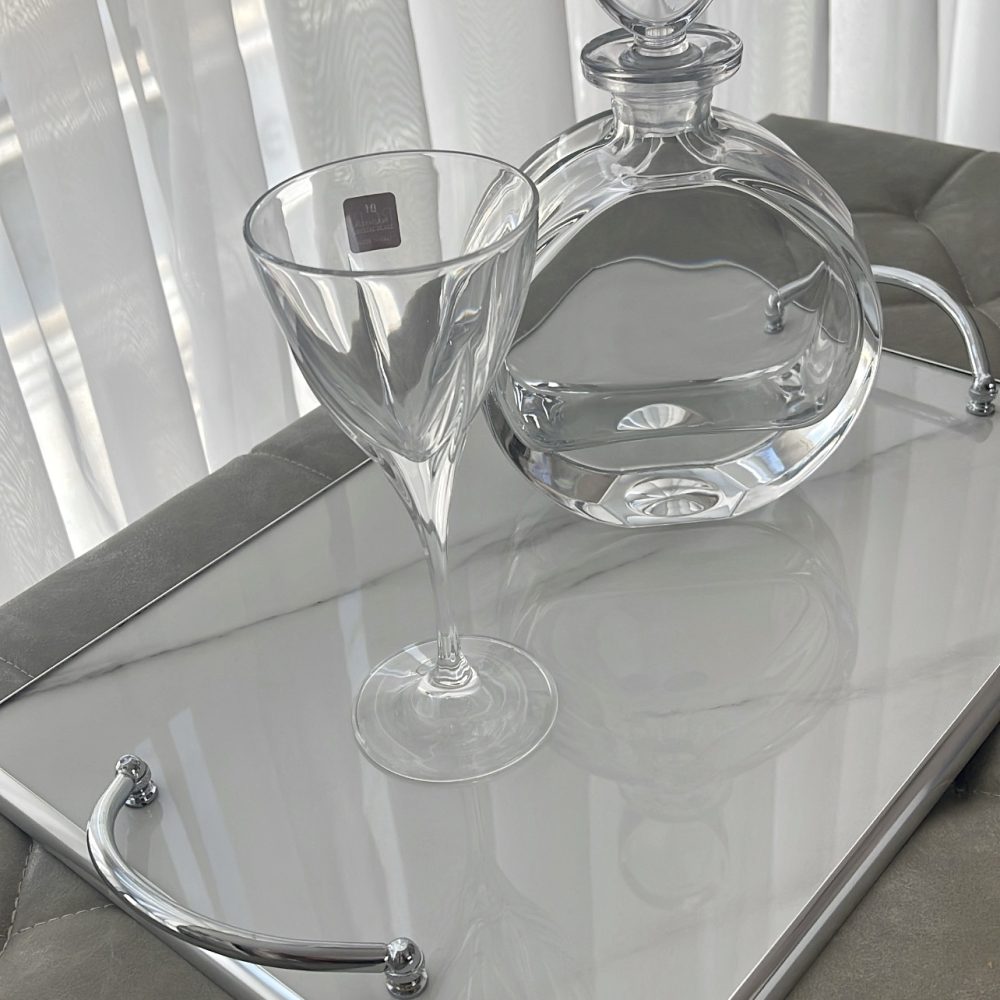 Μοντέρνο σετ κρασιού 3τμχ.! Δίσκος όψη μαρμάρου και κρύσταλλα κορυφαίας ποιότητας!