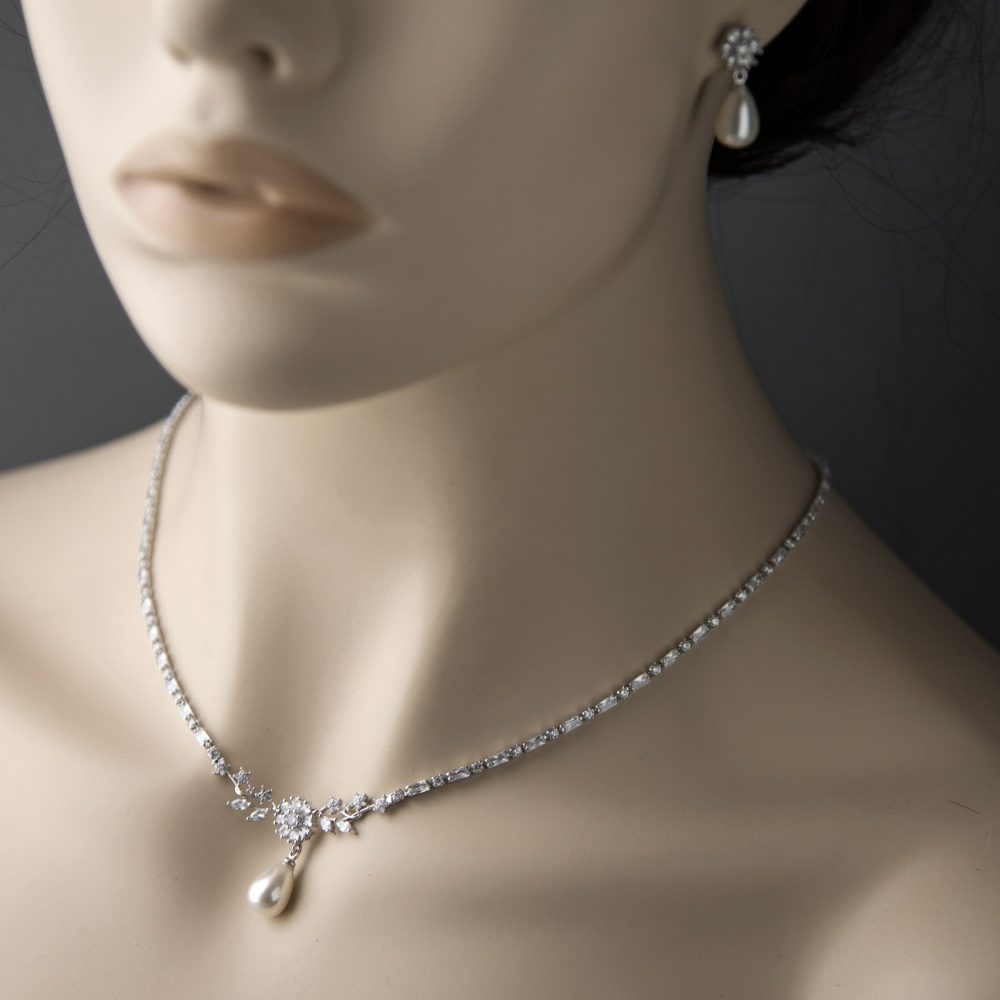 «Λουίζα» Σετ Κοσμημάτων Κολιέ Σκουλαρίκια Κρύσταλλα Πέρλα! - Image 2