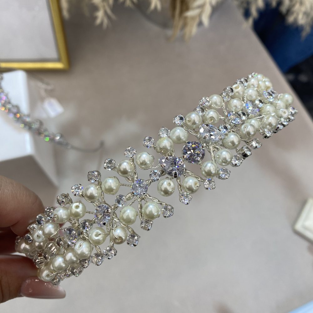 «Soft Waves Pearl» λαμπερό headpiece με ζιργκόν και πέρλες! - Image 2