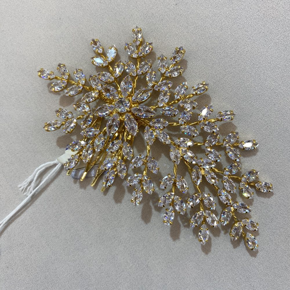 “Pinelopi” πανέμορφο λαμπερό χτενάκι σε χρυσό με γνήσια ζιργκόν! Ιδανικό για πιάσιμο στο πλάι! - Image 2