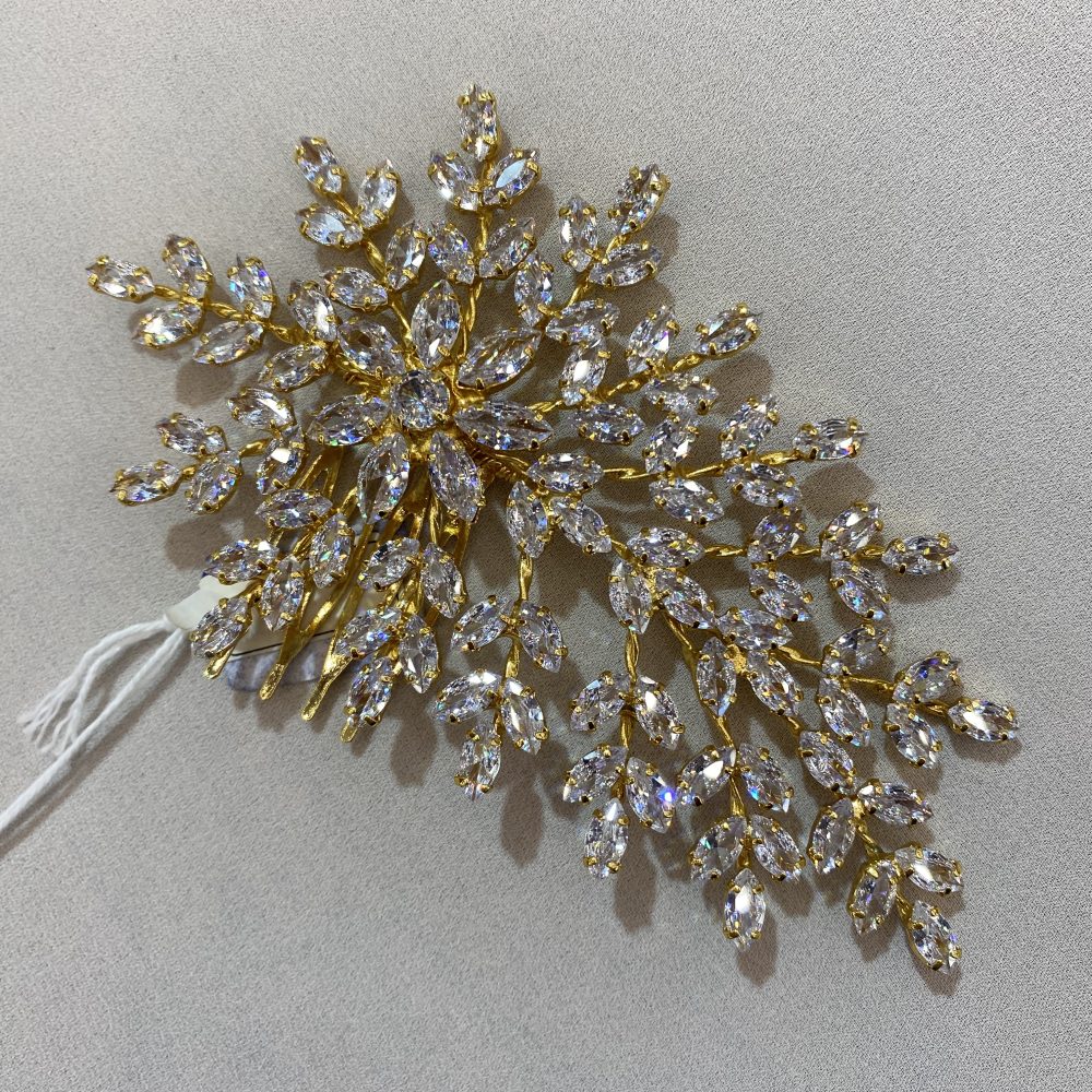 “Pinelopi” πανέμορφο λαμπερό χτενάκι σε χρυσό με γνήσια ζιργκόν! Ιδανικό για πιάσιμο στο πλάι! - Image 4