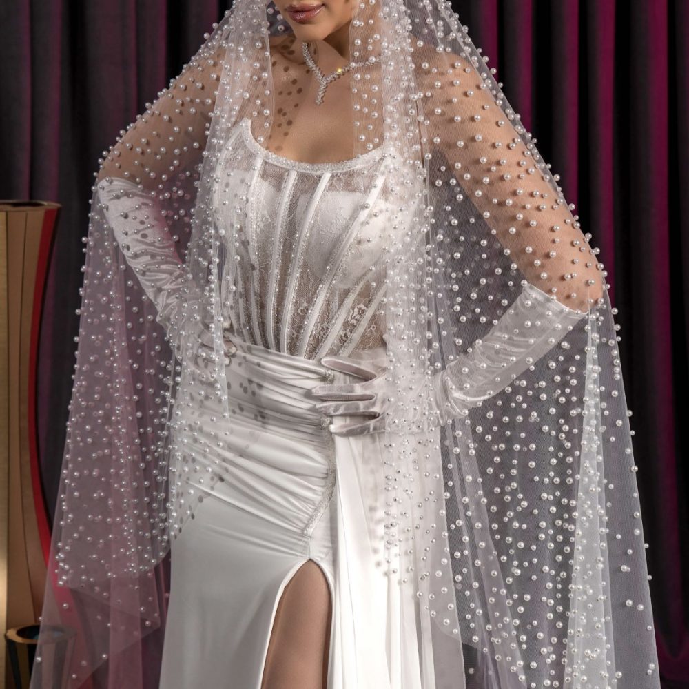 Στυλάτο & elegant νυφικό πέπλο, στολισμένο στο χέρι με περλίτσες! - Image 3