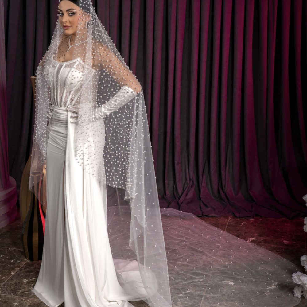 Στυλάτο & elegant νυφικό πέπλο, στολισμένο στο χέρι με περλίτσες! - Image 4