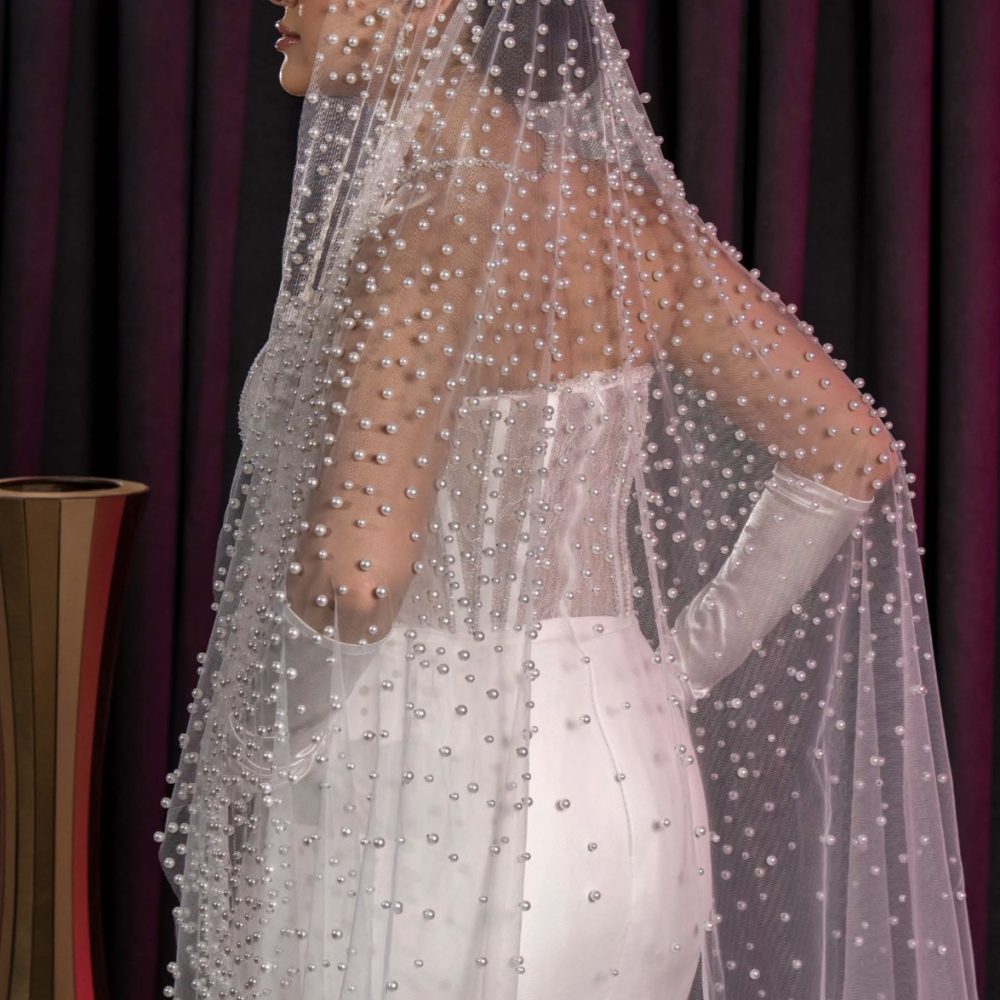 Στυλάτο & elegant νυφικό πέπλο, στολισμένο στο χέρι με περλίτσες! - Image 2