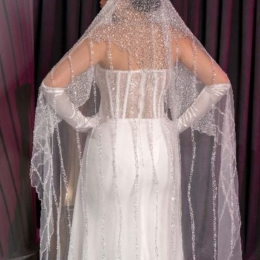 Εντυπωσιακό πέπλο στολισμένο στο χέρι με διάφανα κρυσταλλάκια & πολύ μικρές περλίτσες «χαβιάρι»! Ιδανικό για να φορεθεί με Mikado νυφικά!! - Image 4