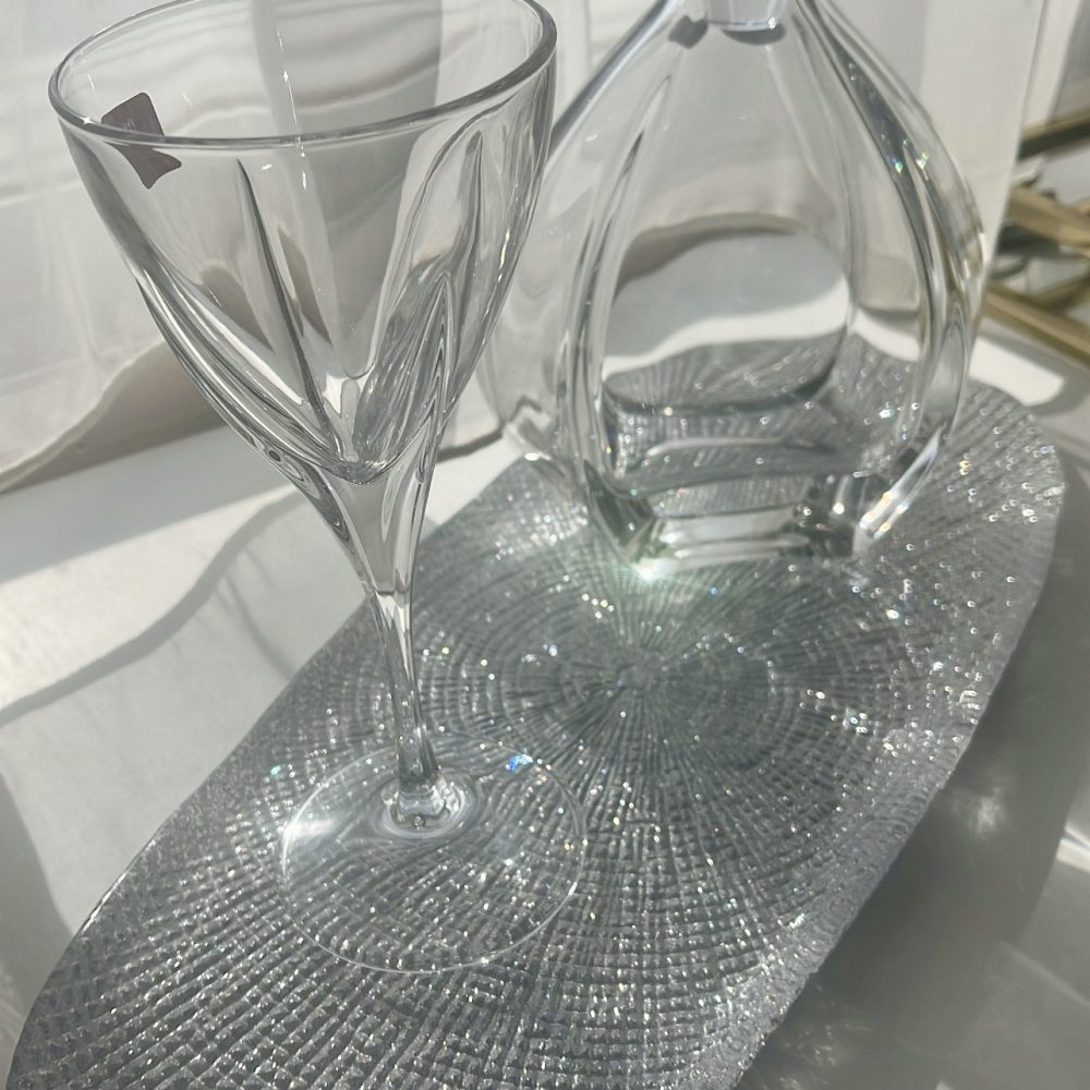 Minimal σετ κρασιού με γυάλινο ασημί δίσκο!