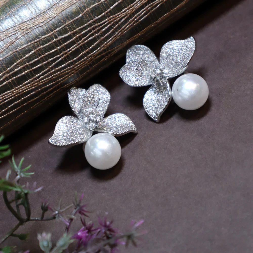 “ZINNIA” εντυπωσιακά σκουλαρίκια με πέρλα & ζιργκον! - Image 4