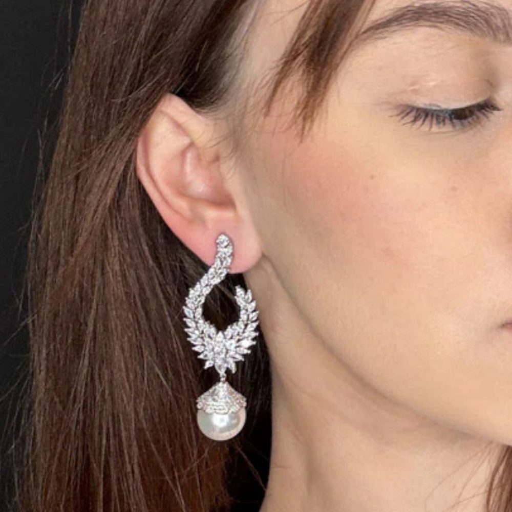 “Maddalena” εντυπωσιακά σκουλαρίκια με πέρλα & γνήσια ζιργκόν 5Α! - Image 2