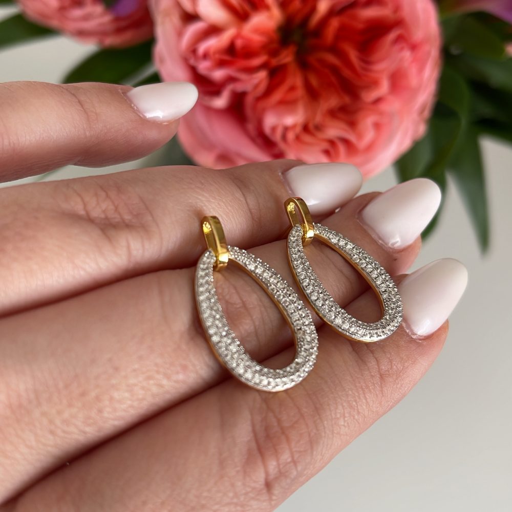 «Or Ovale» δίχρωμα εντυπωσιακά σκουλαρίκια, για διαχρονική κομψότητα! Ασήμι •925 με ζιργκόν! - Image 3