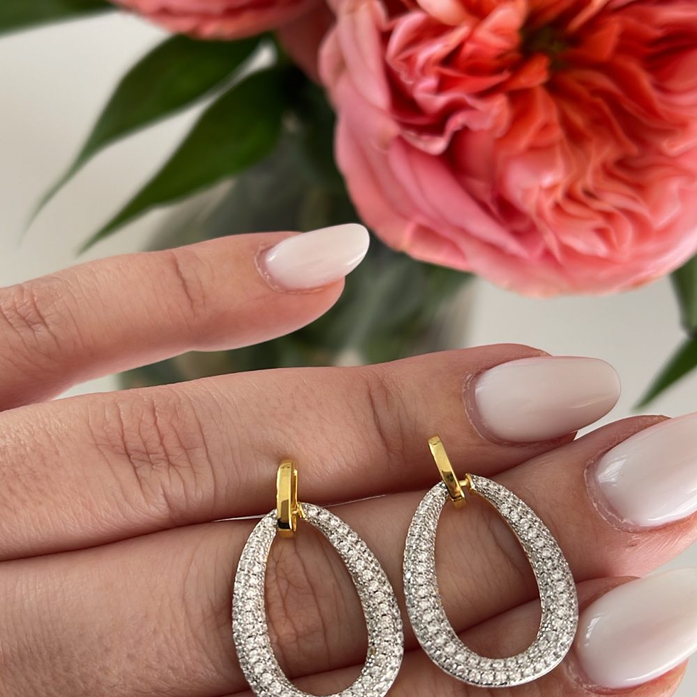 «Or Ovale» δίχρωμα εντυπωσιακά σκουλαρίκια, για διαχρονική κομψότητα! Ασήμι •925 με ζιργκόν! - Image 2