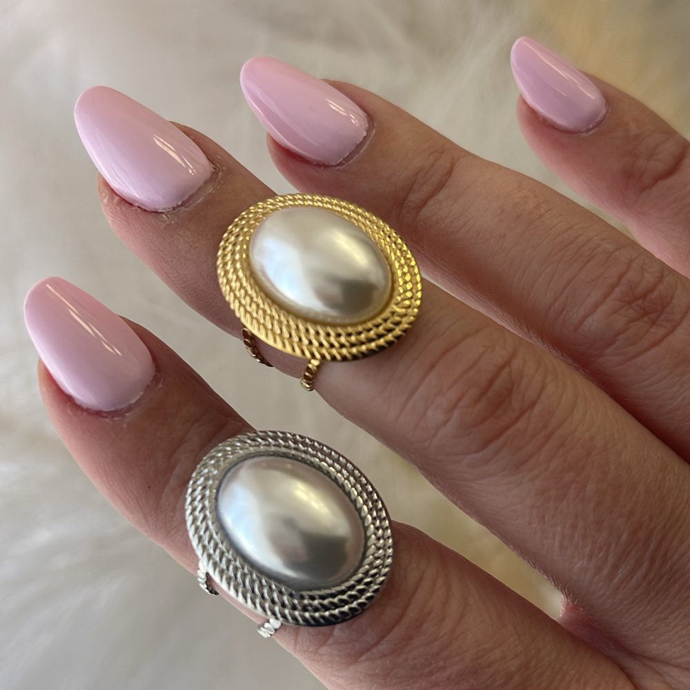 Εντυπωσιακό δαχτυλίδι με βάση ατσάλι & κεντρική πέρλα! - Image 2