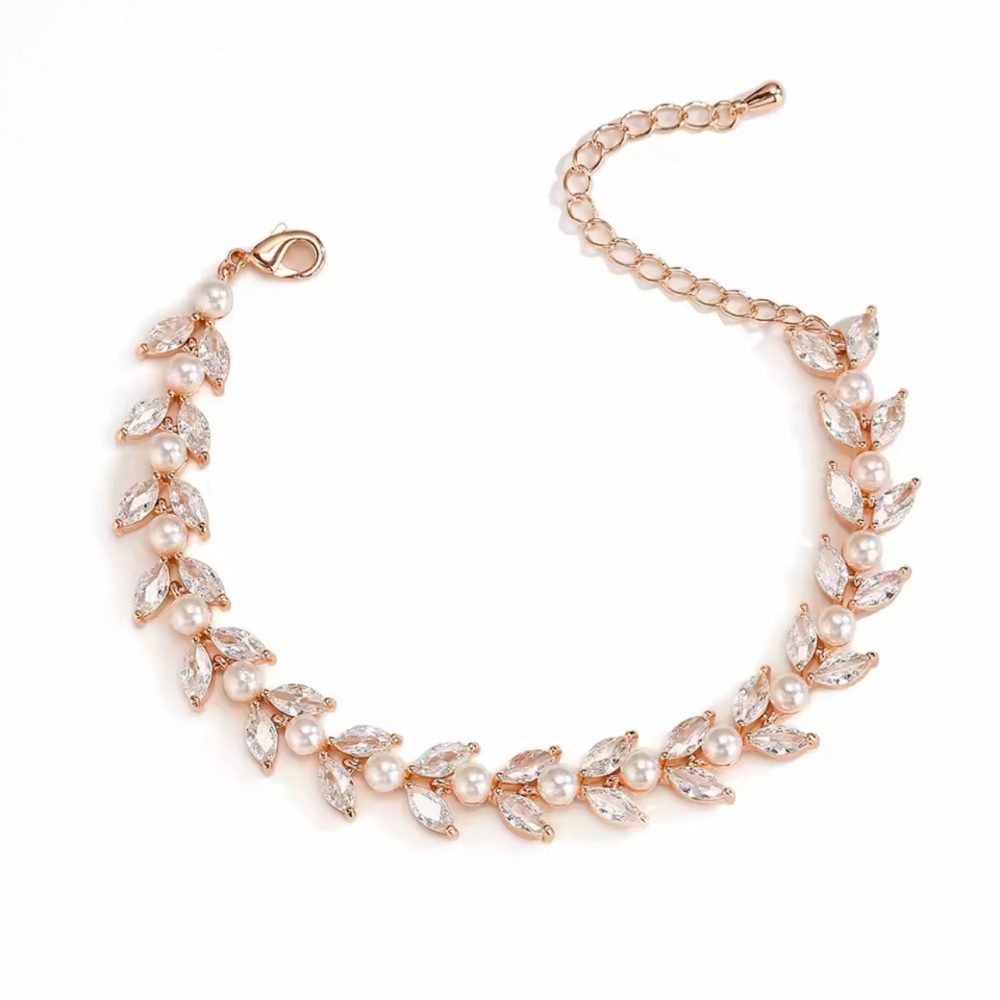 «Liebe» ροζ χρυσό βραχιόλι που συνδυάζει ζιργκόν & πέρλες!