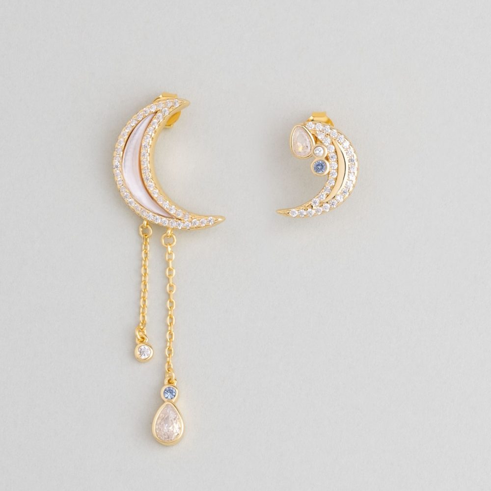 Μοναδικό σετ σκουλαρίκια «Infinite sparkle» από κίτρινο επιχρυσωμένο ασήμι 18 καρατίων με σχήμα φεγγαριού!