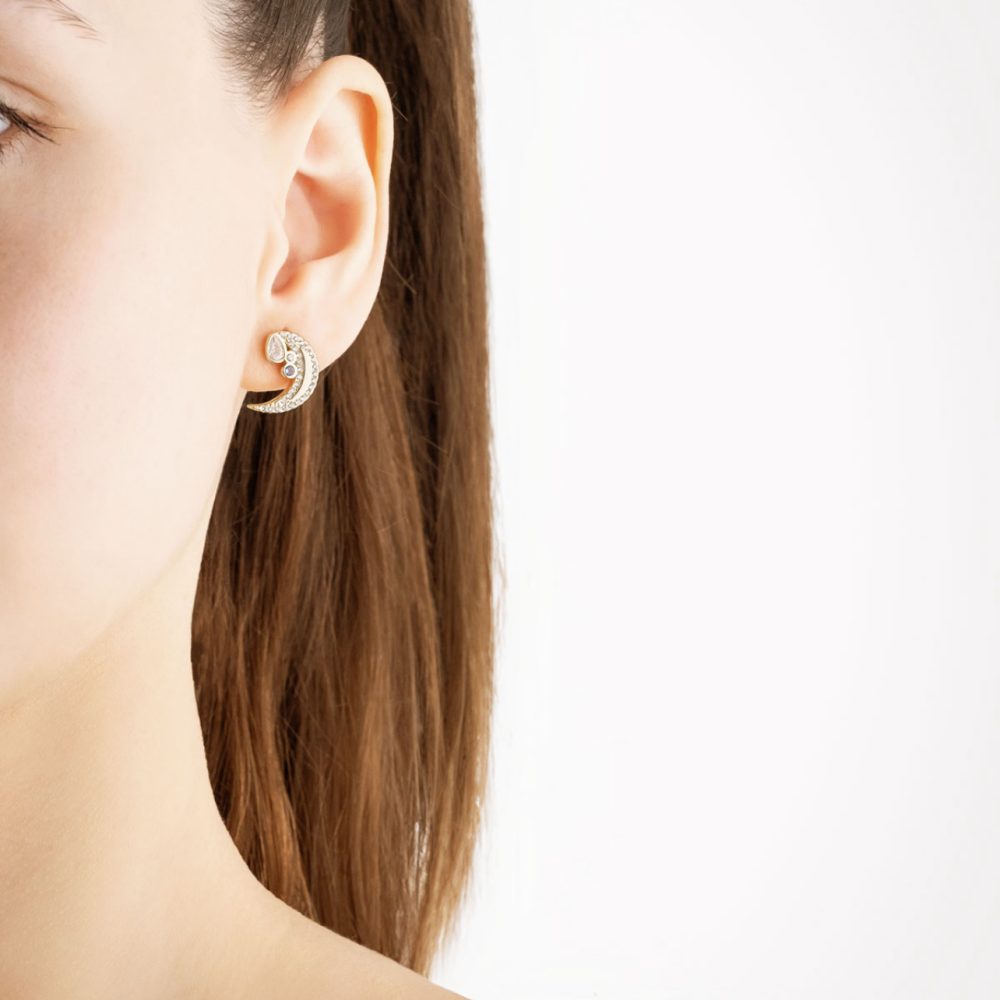 Μοναδικό σετ σκουλαρίκια «Infinite sparkle» από κίτρινο επιχρυσωμένο ασήμι 18 καρατίων με σχήμα φεγγαριού! - Image 4