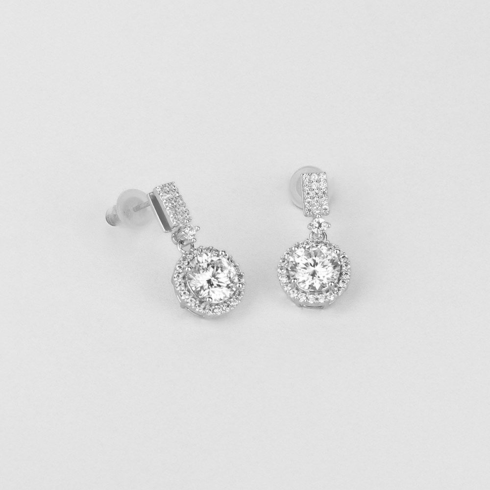 Σκουλαρίκια «Moissanite Elegance» από λευκόχρυσο 18 καρατίων με επιμετάλλωση από ασήμι! - Image 2